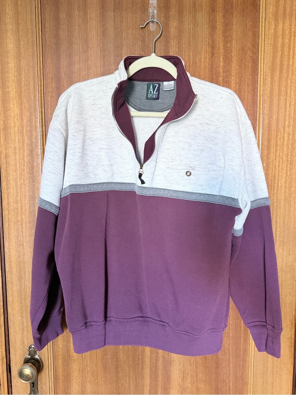 Two-Tone Purple and Cream Quarter-Zip Sweater